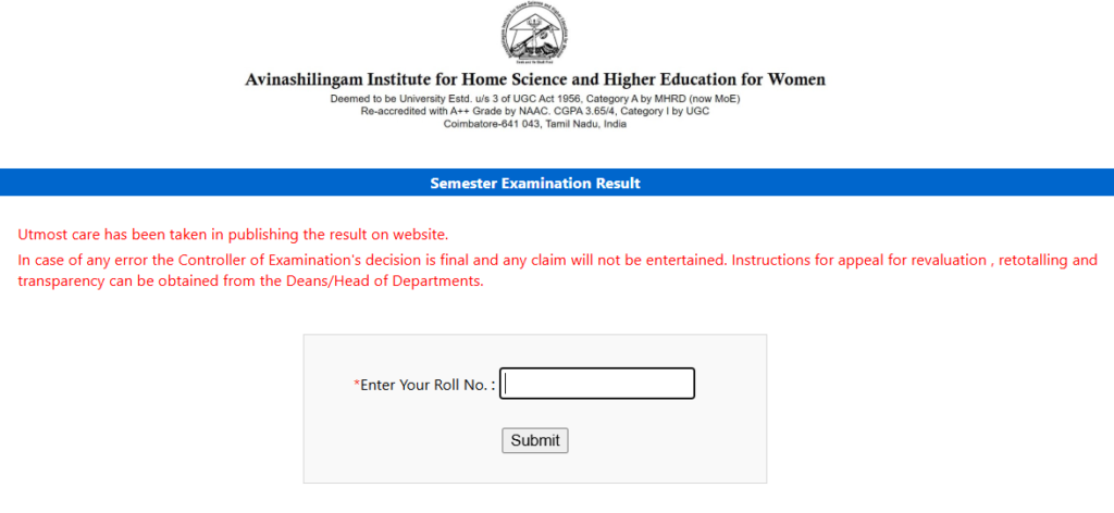 Avinashilingam University Result 2026 UG & PG Out | Check at avinuty.ac.in