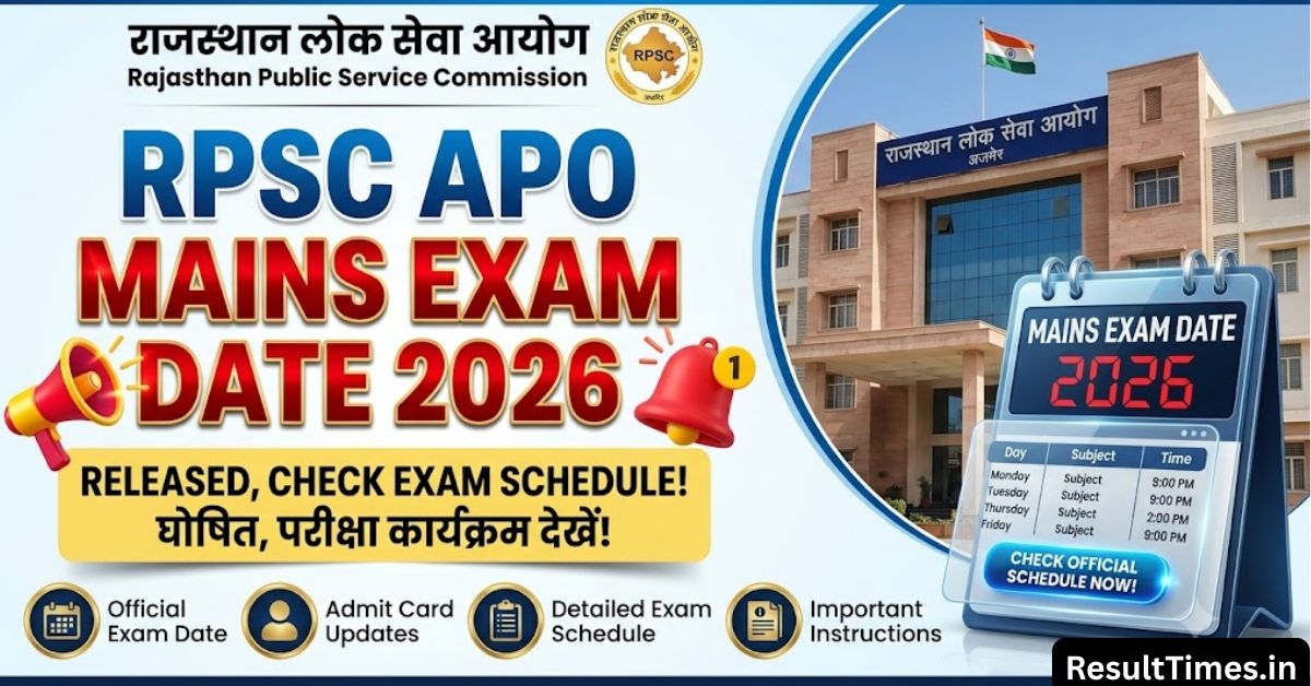 RPSC APO Online Form 2026 Mains Exam Date Announced for 27 December